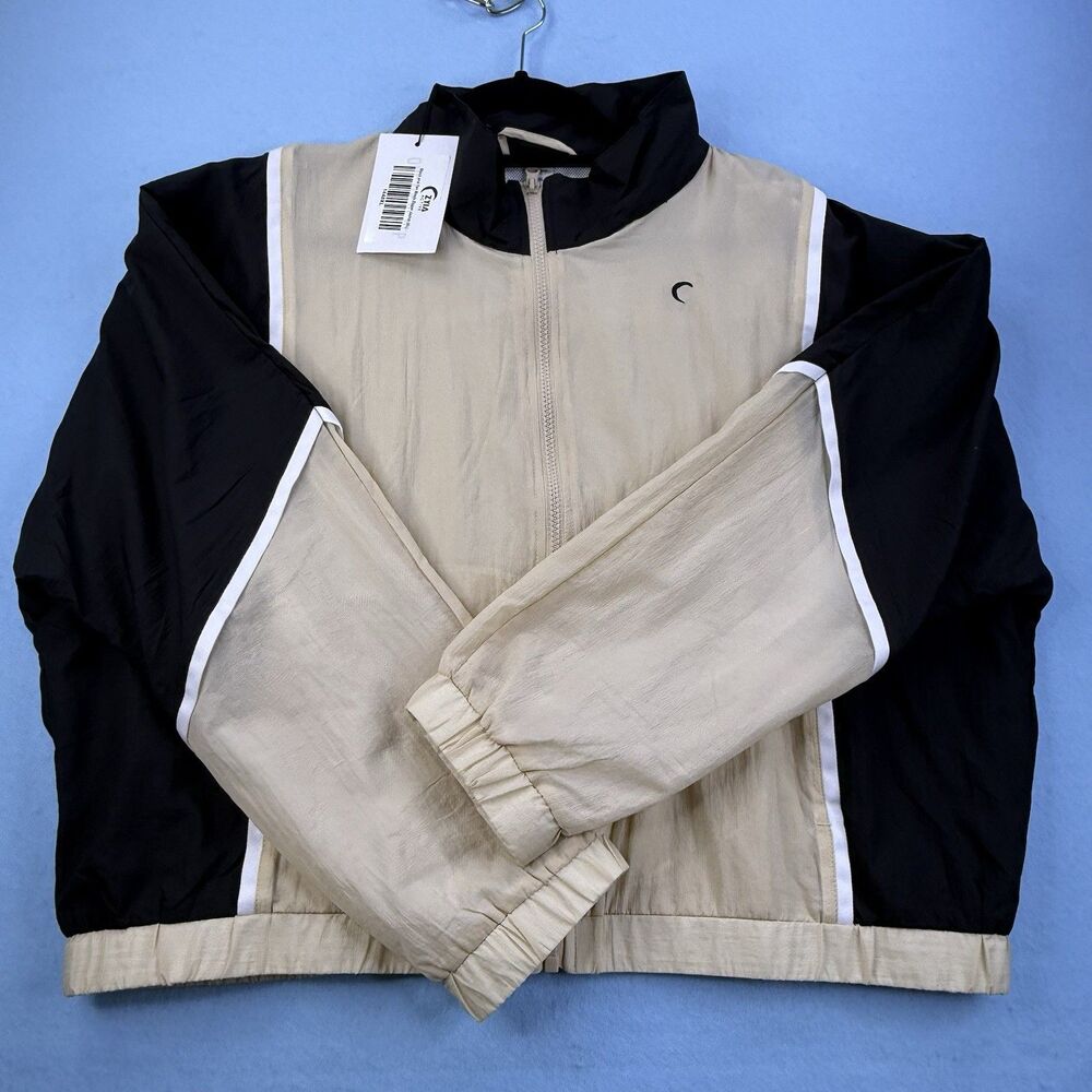 NWT Zyia Active Black/Tan/White Block Zipper Jacket Lightweight Loose XL 1219